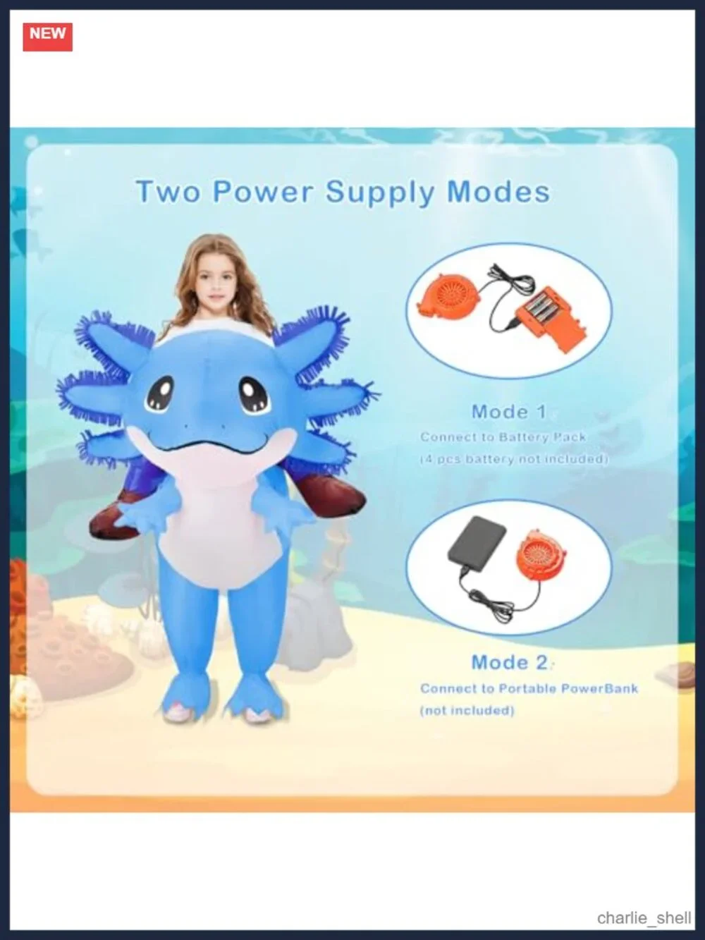 Kids Inflatable Axolotl Costume Lightweight Blow Up Halloween Pretend Play